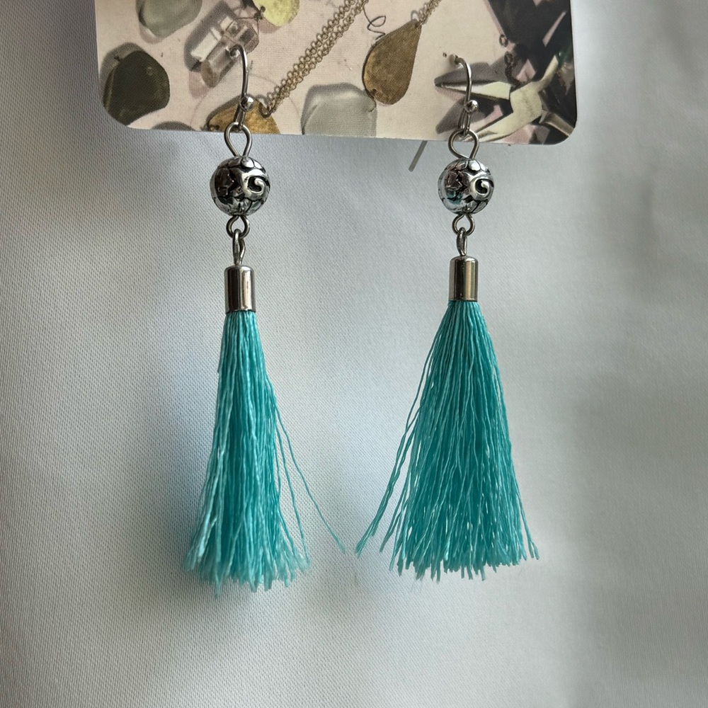 Elegant Turquoise Tassel Earrings